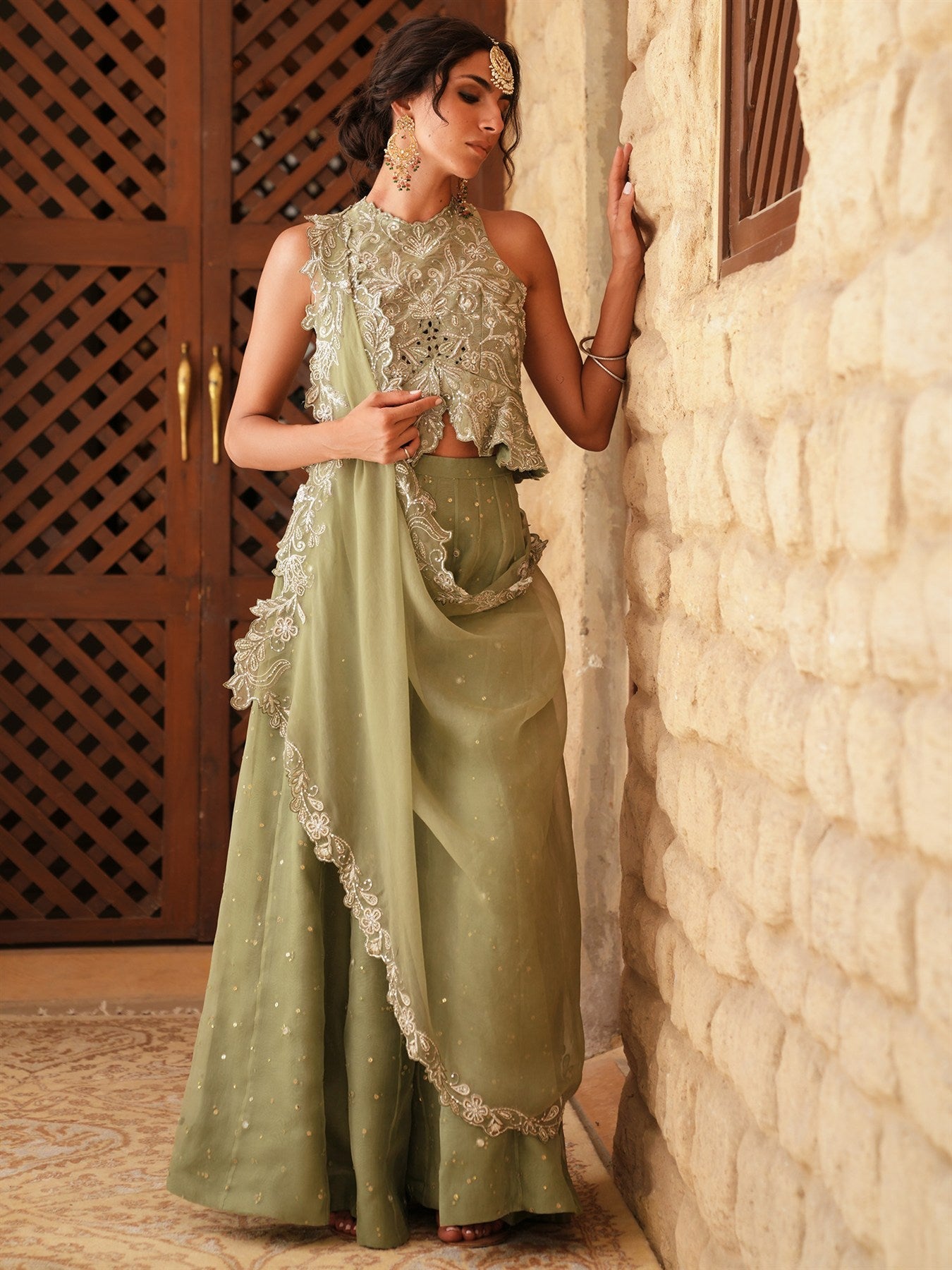 KOTI, LEHENGA & DRAPED DUPATTA
