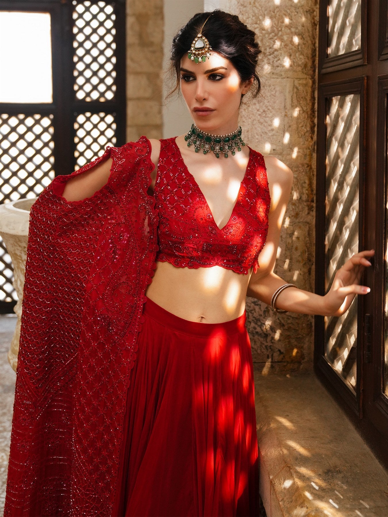 RIMSHA JACKET, BLOUSE & SWIRLY LEHENGA