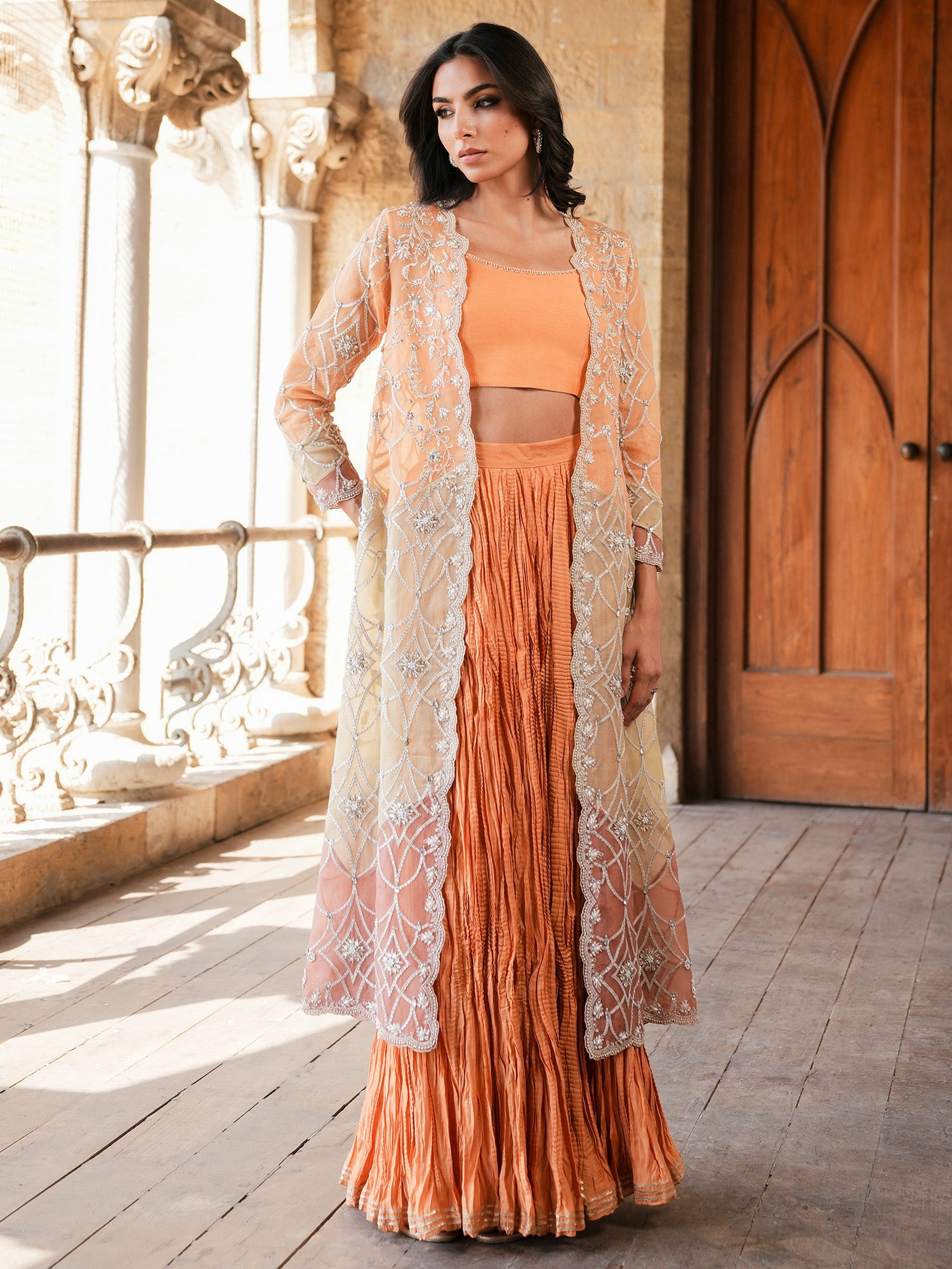 BORGIA COAT & CRUSHED LEHENGA