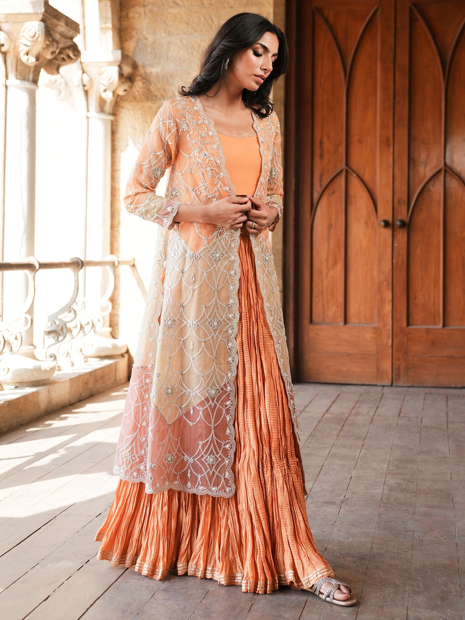 BORGIA COAT & CRUSHED LEHENGA