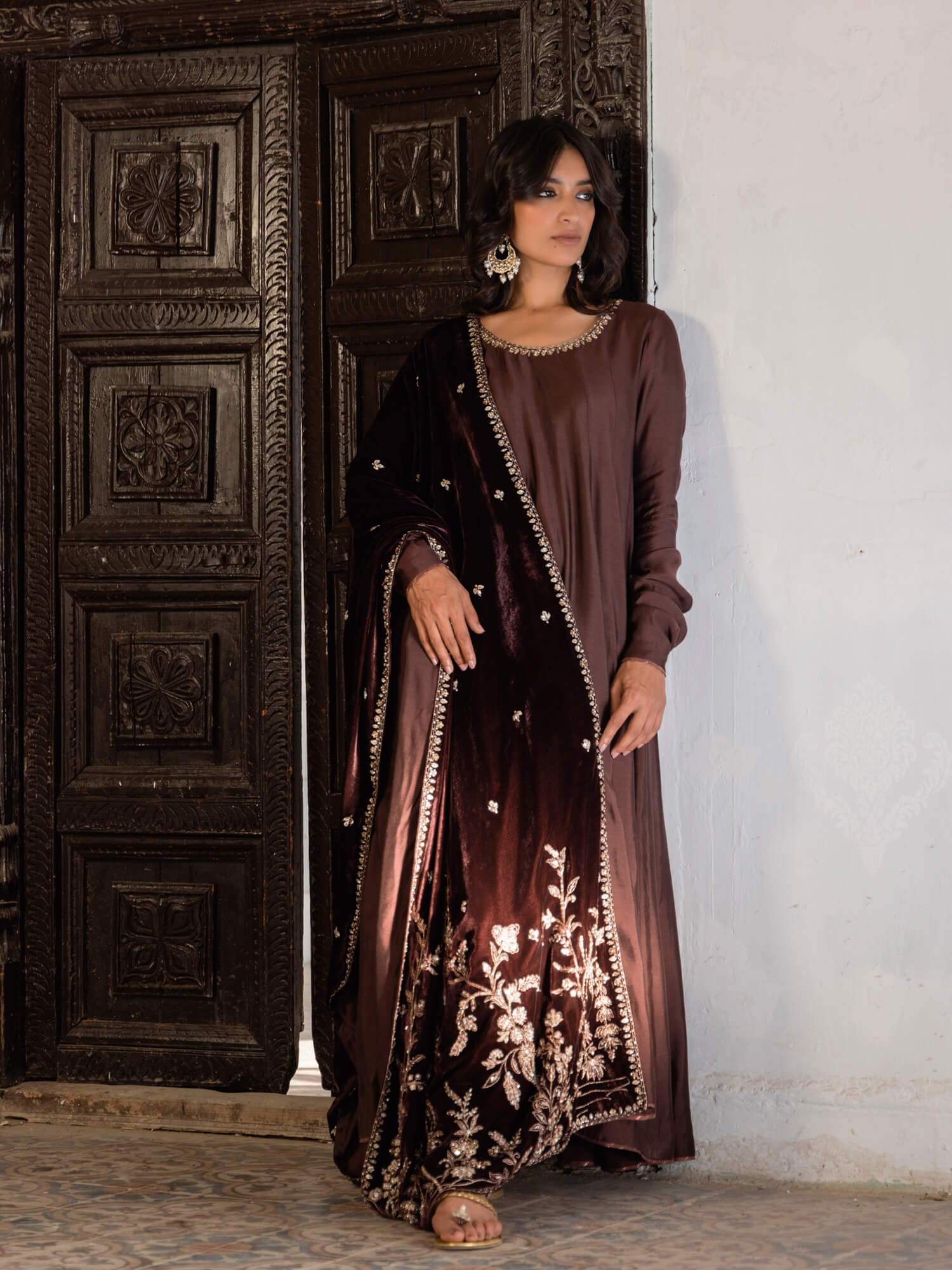PESHWAS W/ SHAWL & CHURIDAR PAJAMA - Misha Lakhani