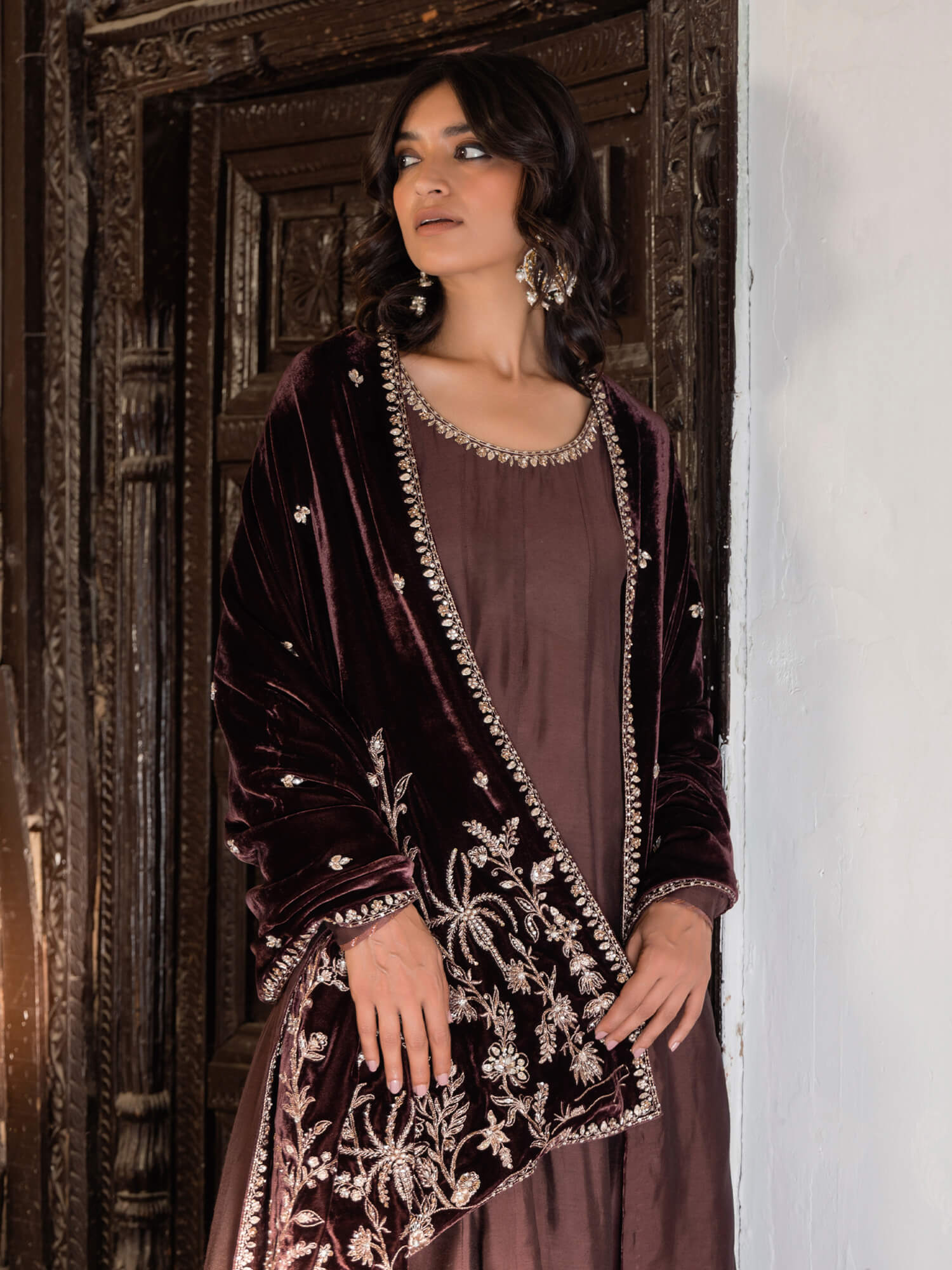 PESHWAS W/ SHAWL & CHURIDAR PAJAMA - Misha Lakhani