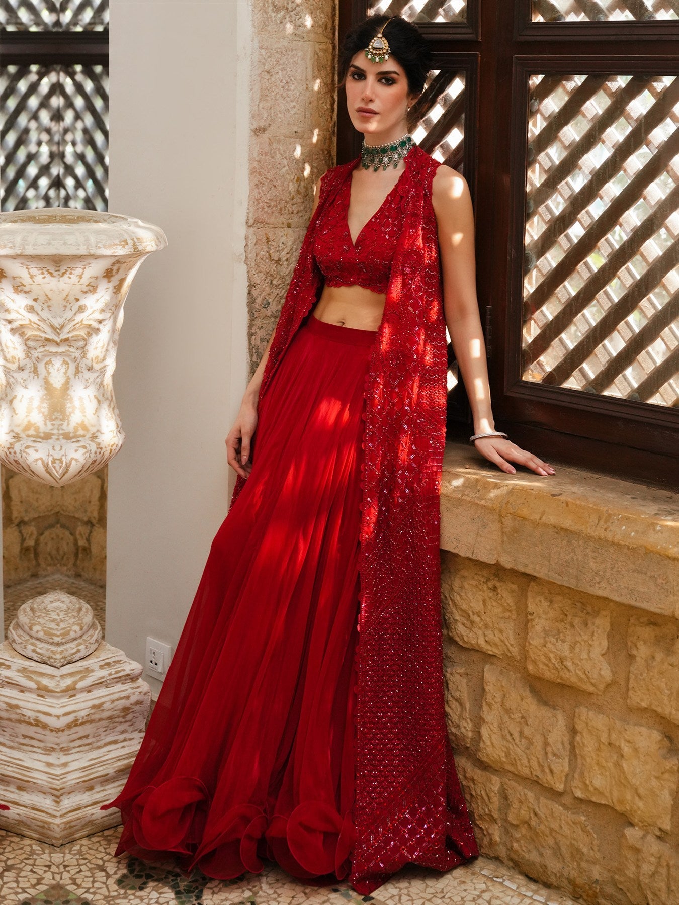 RIMSHA JACKET, BLOUSE & SWIRLY LEHENGA