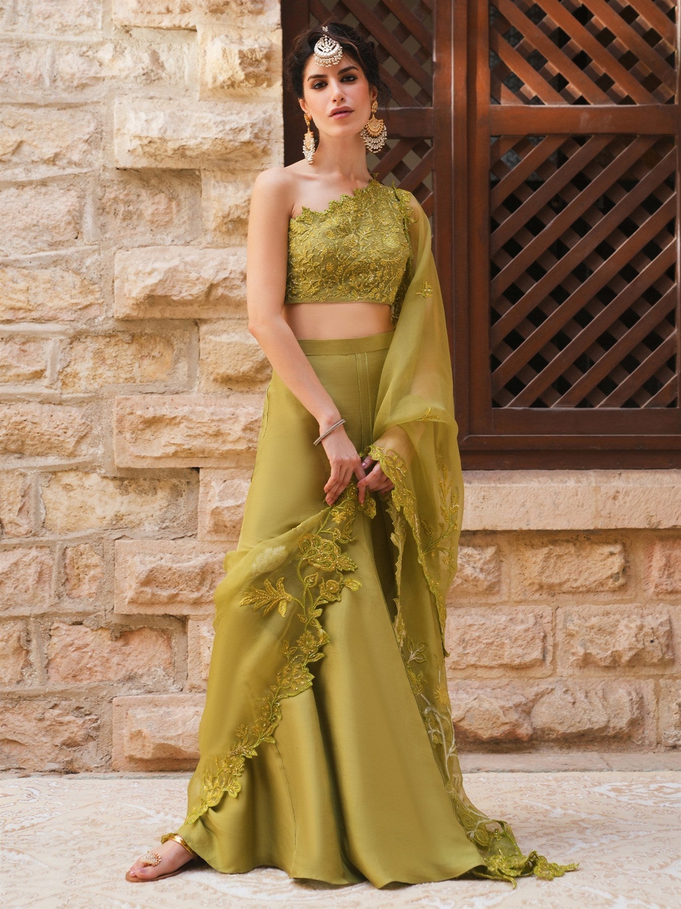 OFF SHOULDER BLOUSE, LOLITA SKIRT & DUPATTA