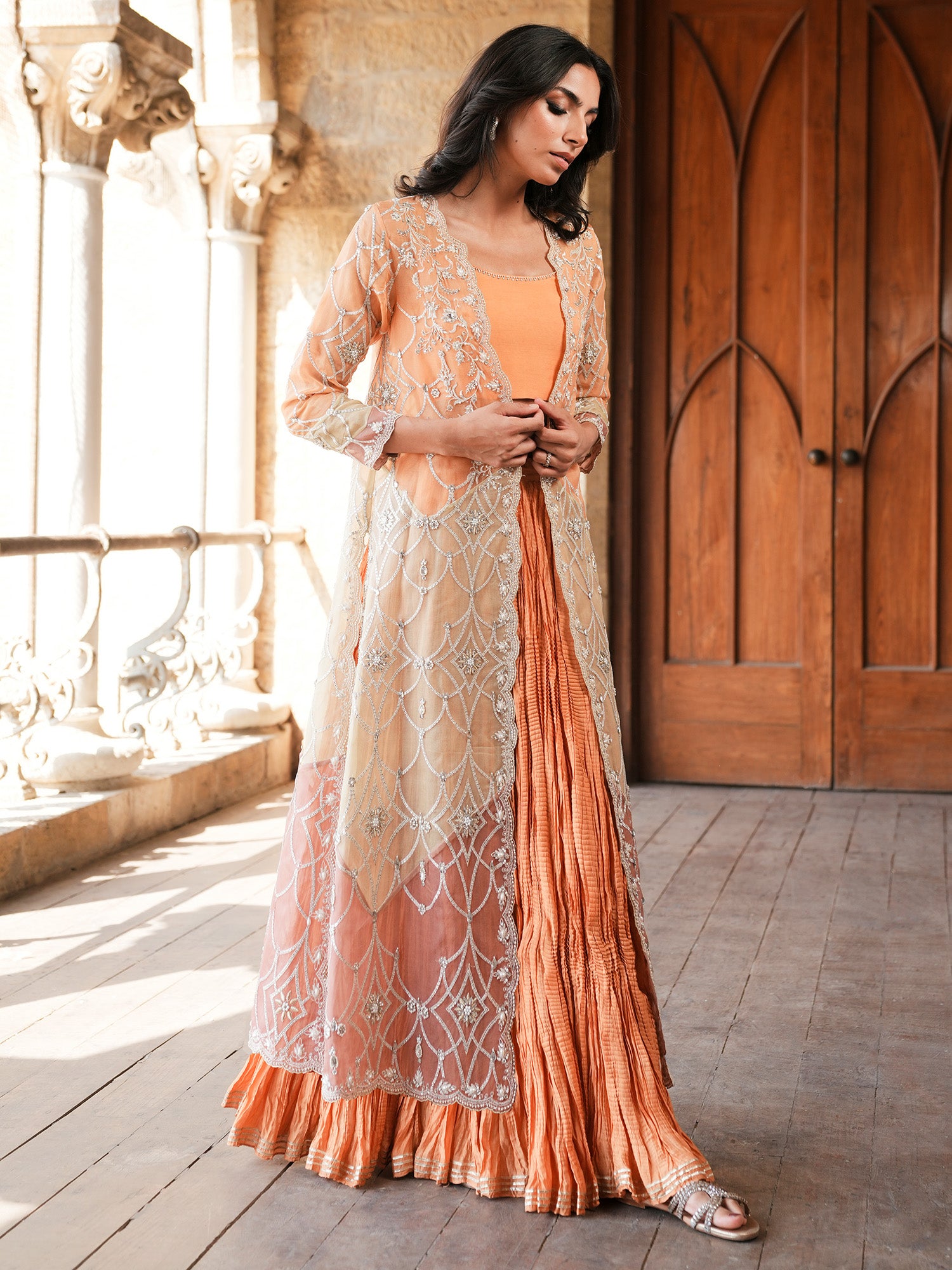 BORGIA COAT & CRUSHED LEHENGA
