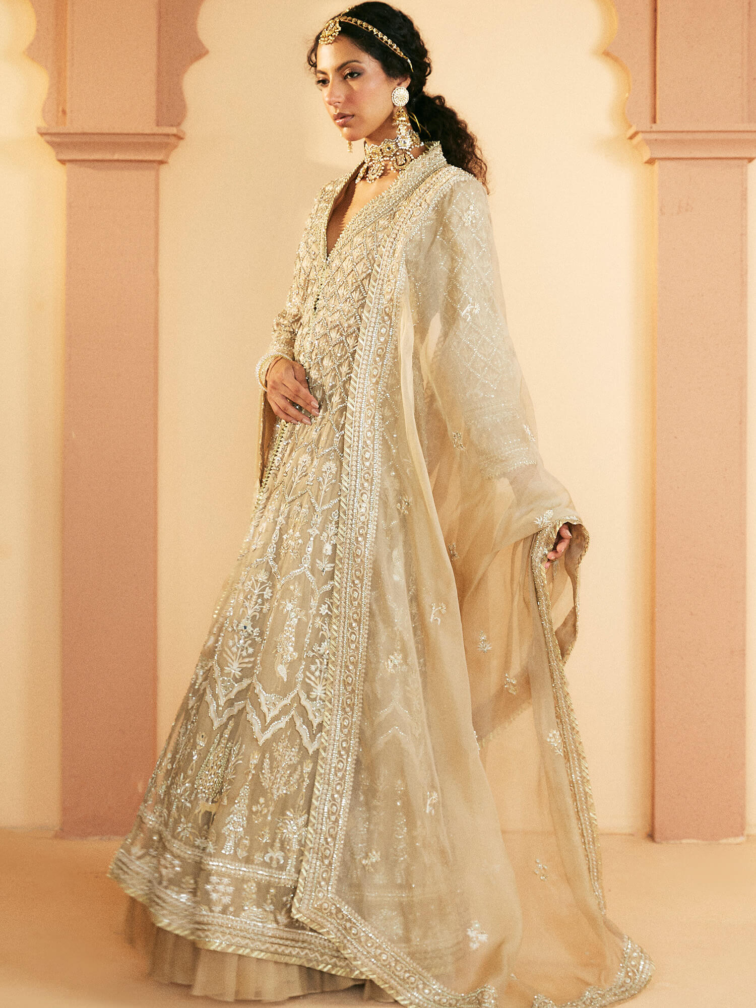 LONG TAPERED COAT LEHENGA DUPATTA