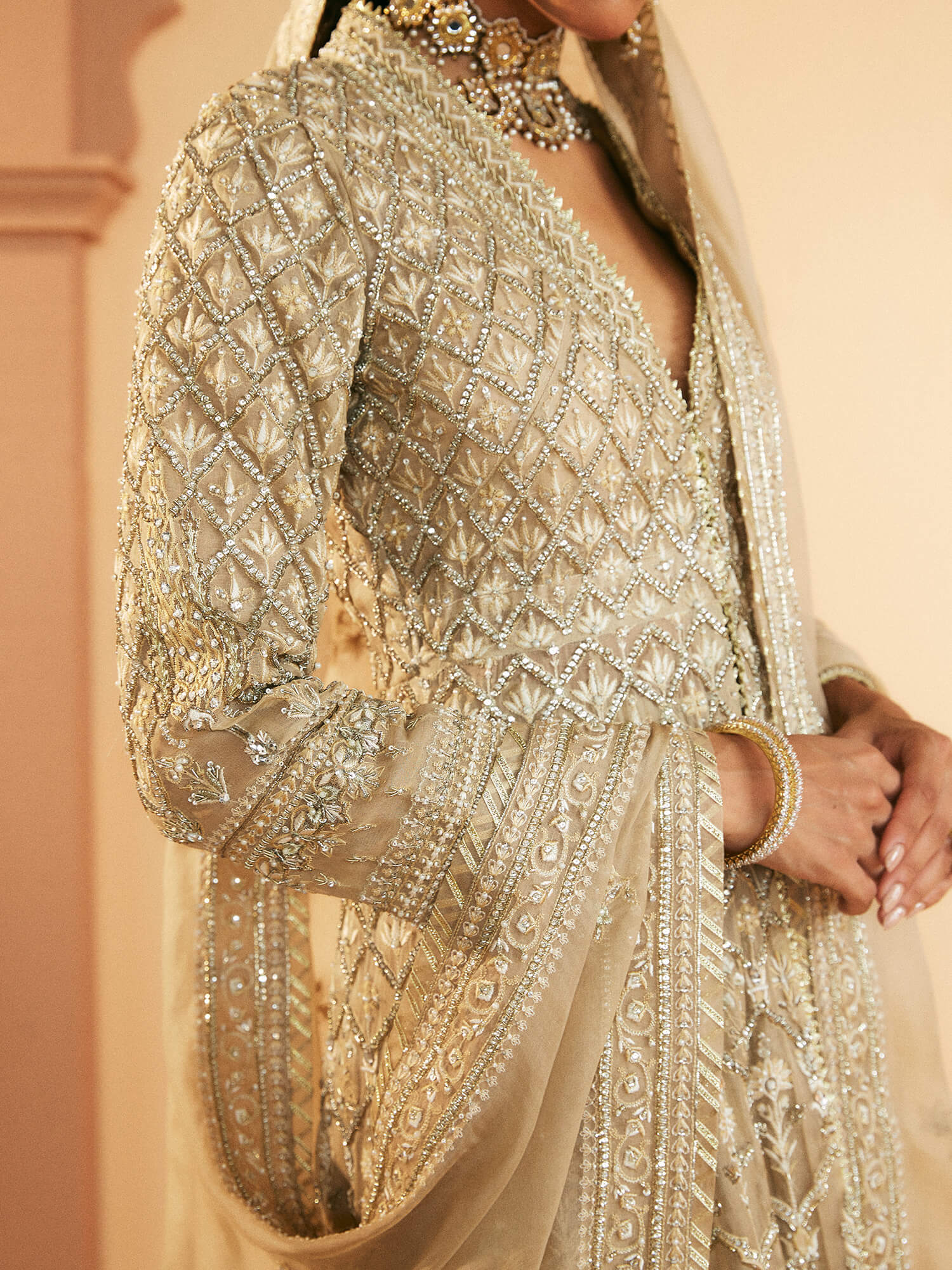 LONG TAPERED COAT, LEHENGA & DUPATTA