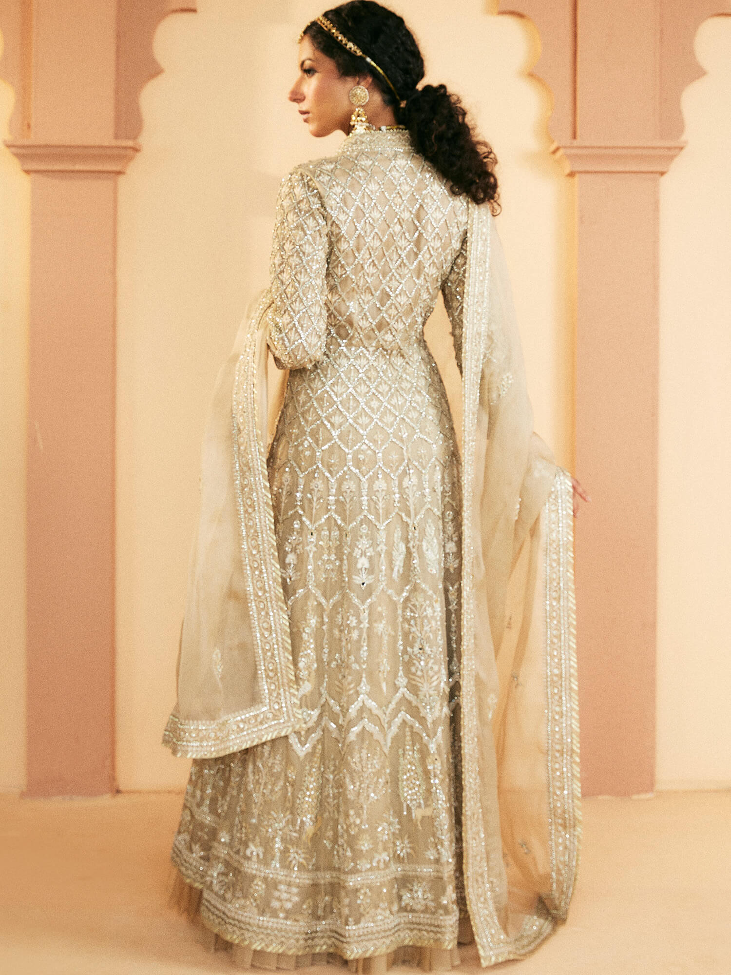 LONG TAPERED COAT, LEHENGA & DUPATTA