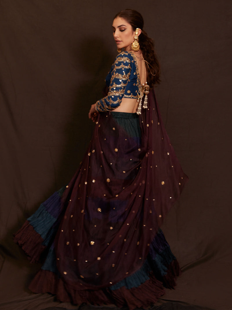 BLOUSE, CRUSHED GHAGRA & DUPATTA