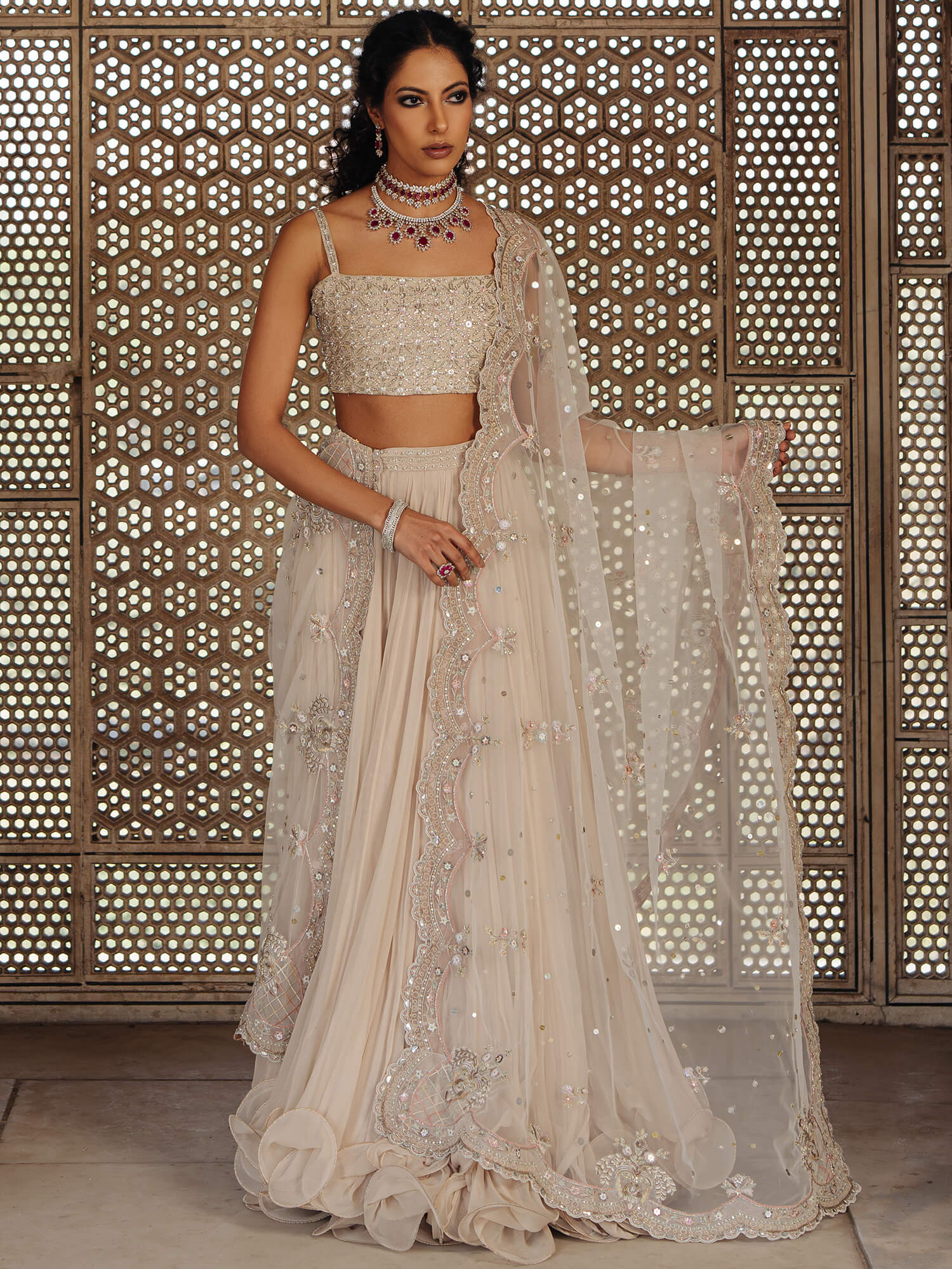 BLOUSE, SWIRLY LEHENGA & DUPATTA