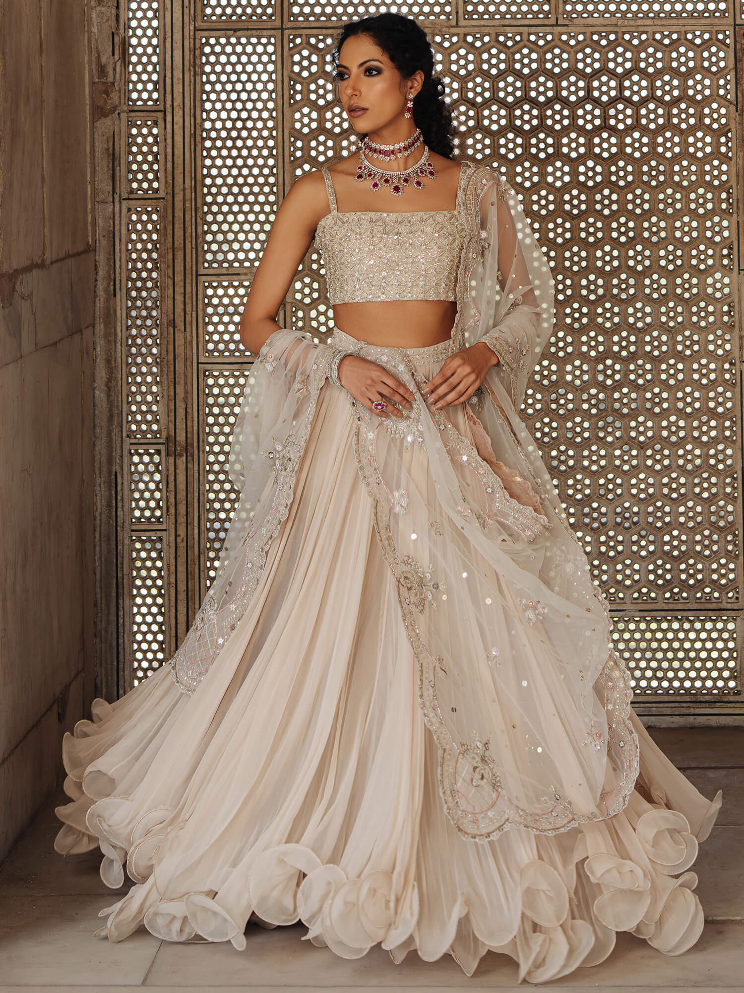 BLOUSE, SWIRLY LEHENGA & DUPATTA