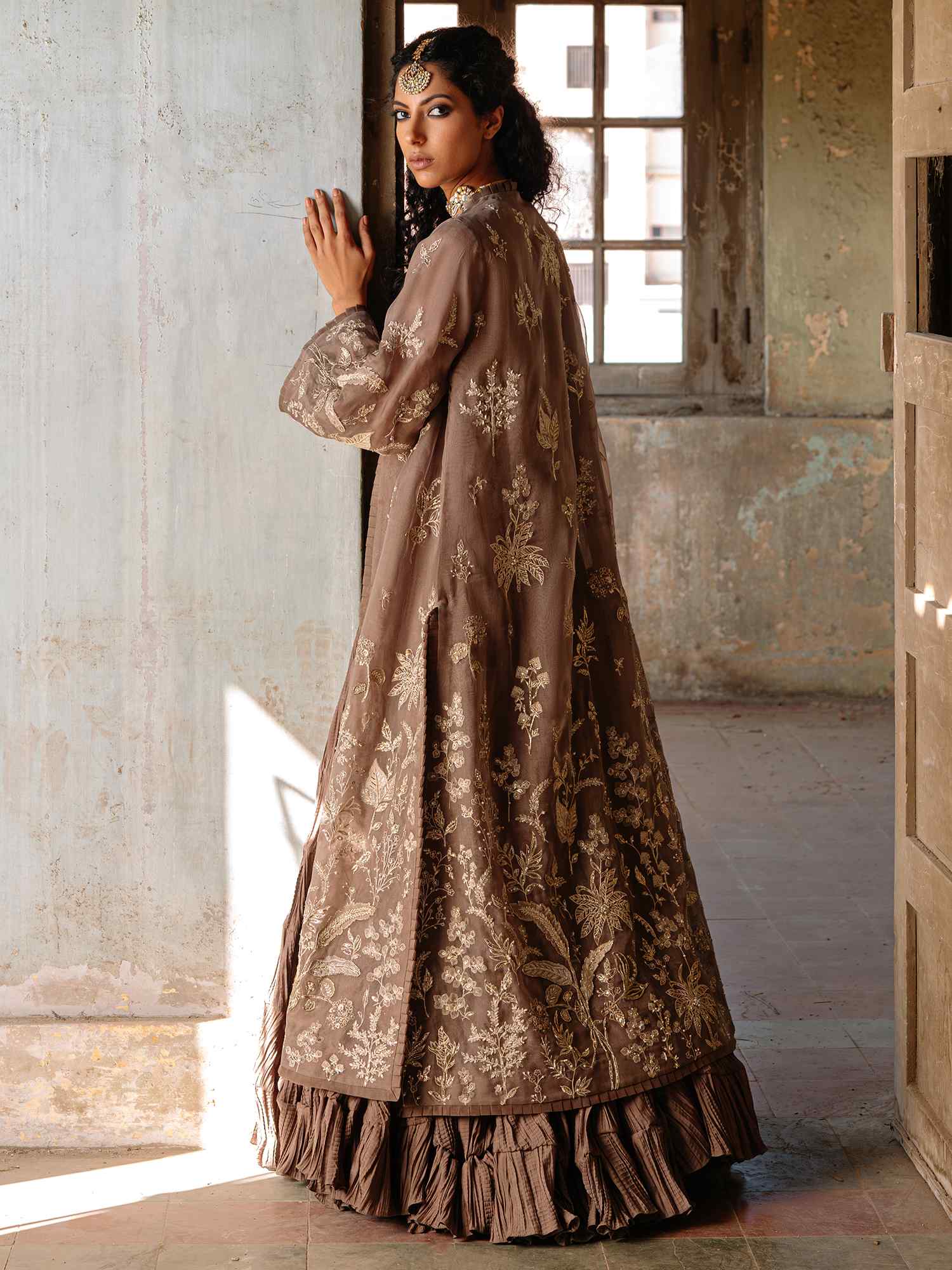 BORGIA COAT, BLOUSE & CRUSHED LEHENGA