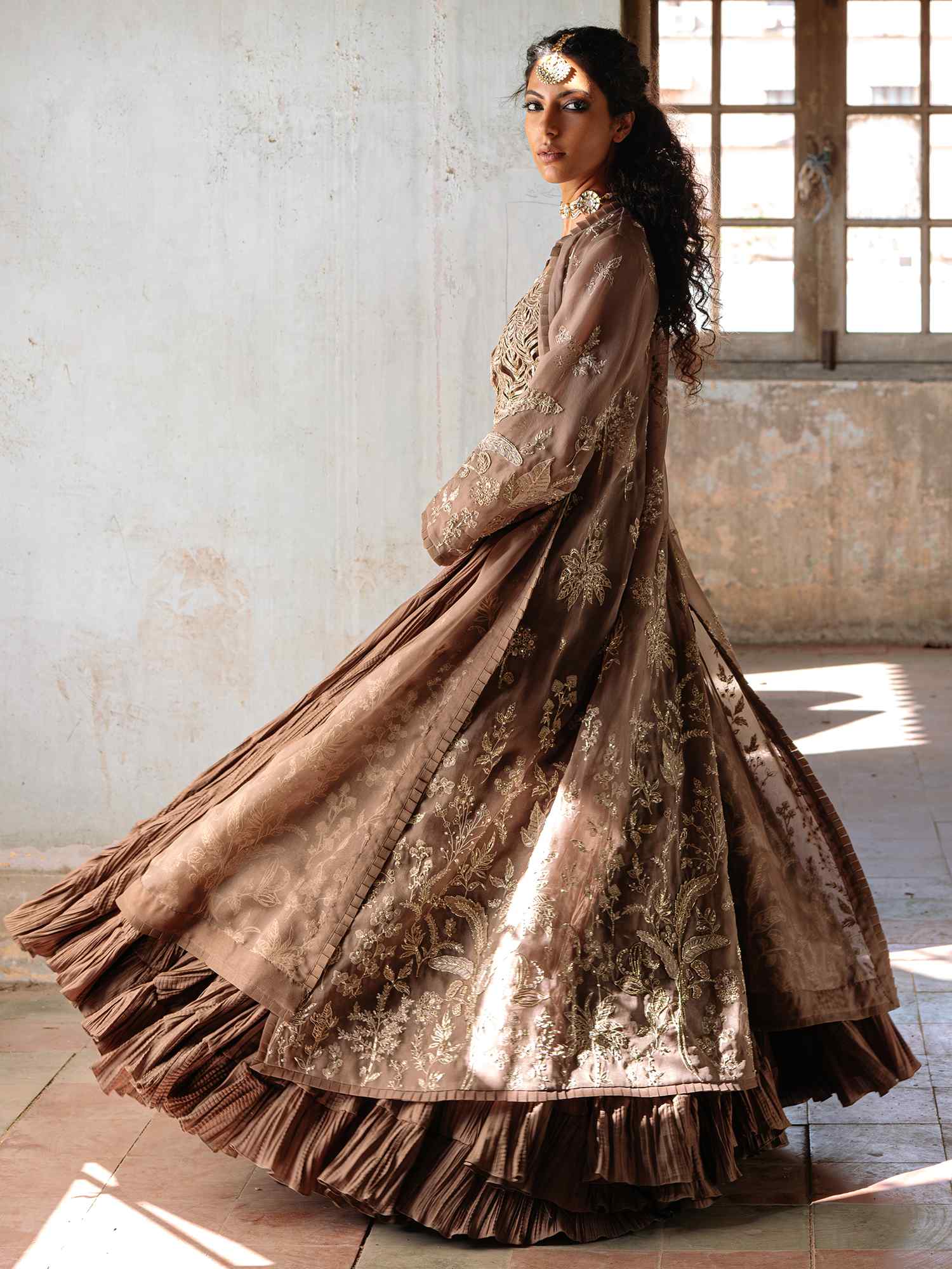 BORGIA COAT, BLOUSE & CRUSHED LEHENGA