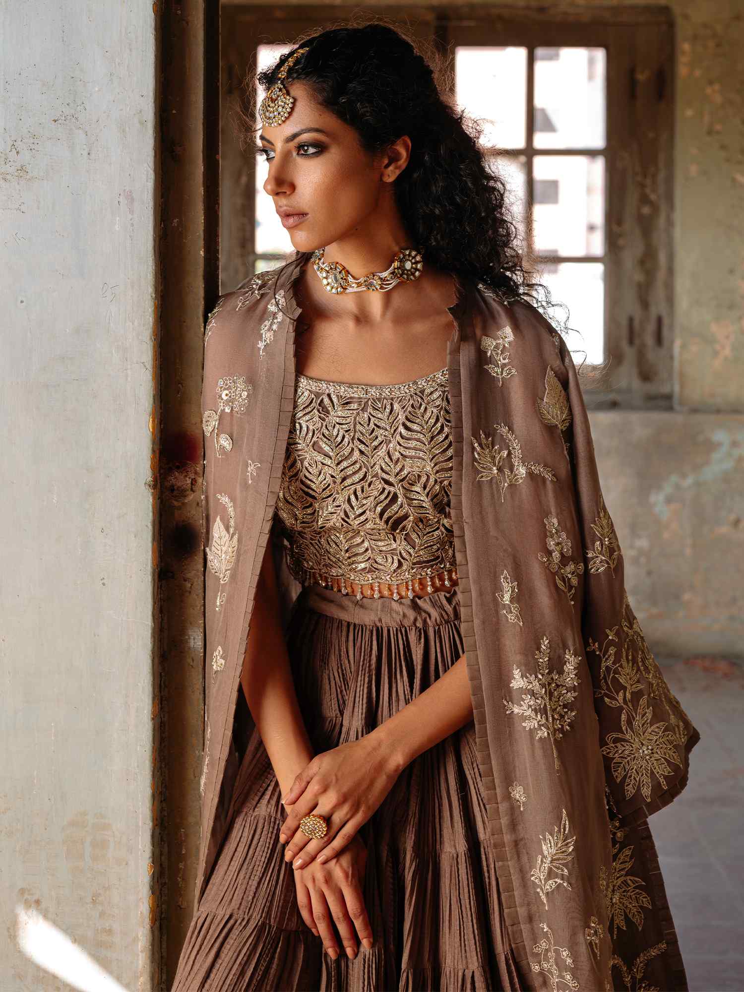 BORGIA COAT, BLOUSE & CRUSHED LEHENGA